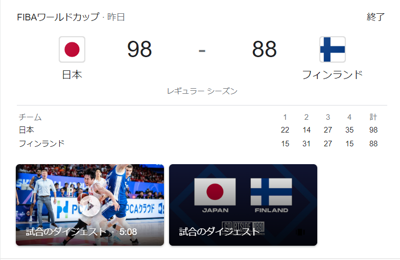 『やったー！！バスケ日本代表がフィンランドを撃破ーっ！』真夜中の独り言 #440